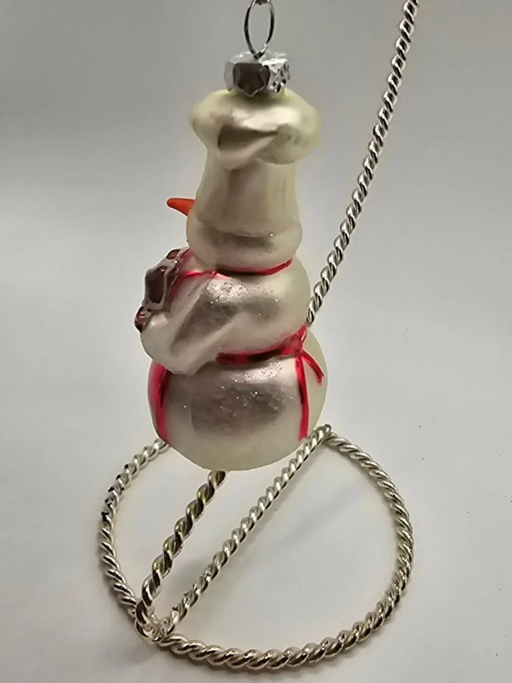 Williams Sonoma Snowman Ornament Holding Gingerbread House With Red Apron & Chef